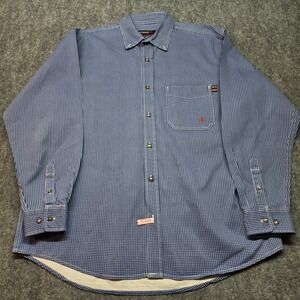 Forge FR Mens XL Flame Resistant Work Shirt Blue Check NFPA 2112 CAT 2 CCFRPLNV